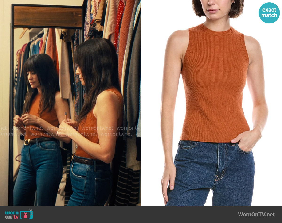 Vince Rib Cashmere & Silk Tank in Dark Dust Ember worn by Esther Roklov (Jackie Tohn) on Nobody Wants This