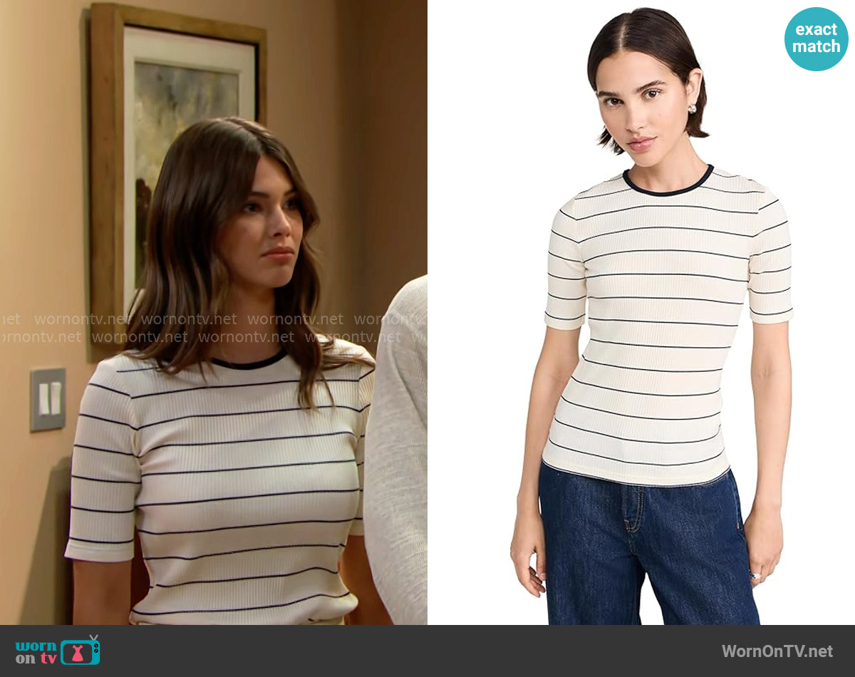 Vince Rib Stripe Elbow Sleeve Crew Tee worn by Electra Forrester (Laneya Grace) on The Bold and the Beautiful