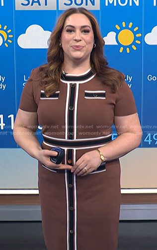 Violeta’s brown contrast paneled dress on NBC News Daily