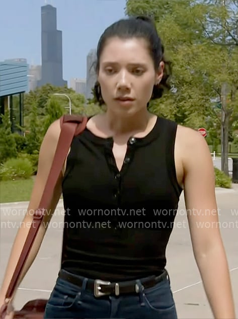 Violet’s black henley tank top on Chicago Fire