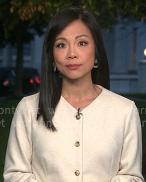 Weijia Jiang’s cream buttoned jacket on CBS Mornings