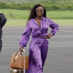 Wendy’s purple satin blouse and pants on The Real Housewives of Potomac