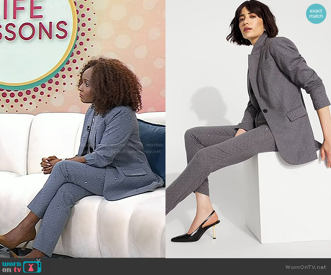 White House Black Market Embellished Pinstripe Relaxed One-Button Blazer worn by Valorie Burton on Today