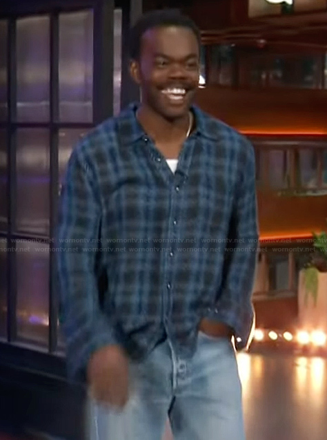 William Jackson Harper’s blue plaid shirt on The Kelly Clarkson Show
