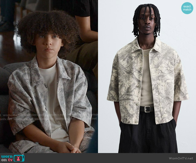 Zara Washed Abstract Print Overshirt worn by Denny Wilson (Declan Pratt) on 9-1-1