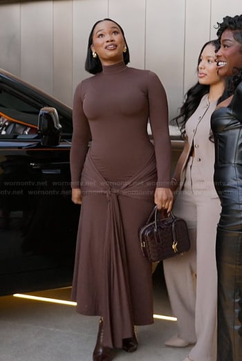 Zelie’s brown tie front mesh dress on Selling Sunset