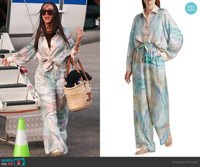 Zimmermann Illuminate Relaxed Button-Front Shirt in Blue Agate worn by Angie Katsanevas on The Real Housewives of Salt Lake City