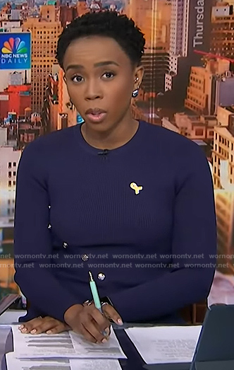 Zinhle’s navy asymmetric button dress on NBC News Daily