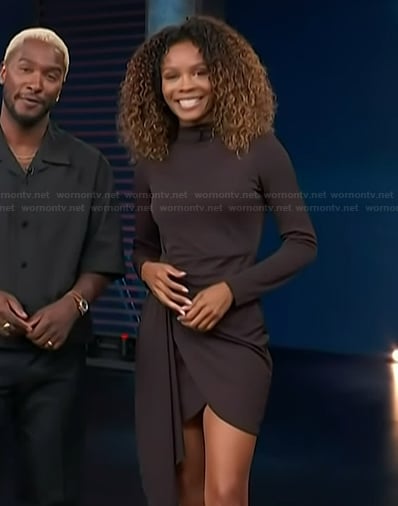 Zuri’s long sleeve drape dress on Access Hollywood