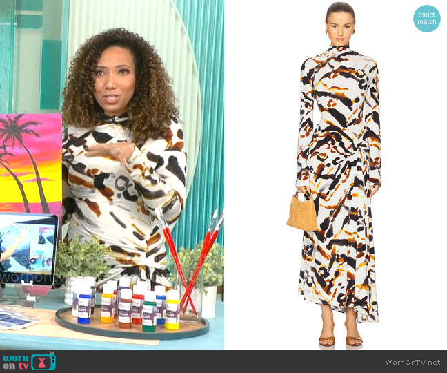 A.L.C. Lia Dress in Black / Camel worn by Gabrielle Kerr on CBS Mornings