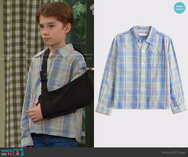 Abercrombie & Fitch Boys Long-sleeve Linen-blend Icon Shirt worn by Thomas DiMera (Cary Christopher) on Days of our Lives