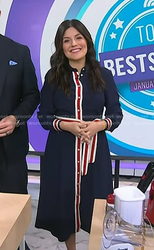 Adrianna’s navy striped trim shirtdress on Today