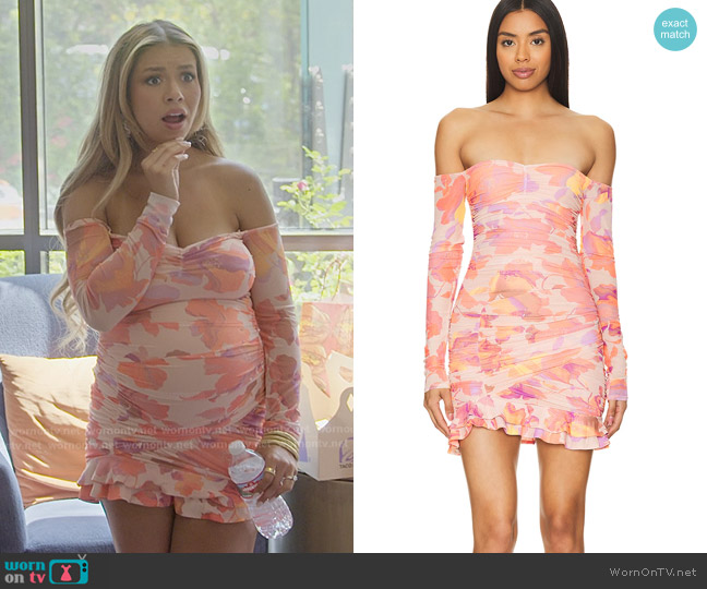 AFRM Adrian Dress in Nude Marble Floral worn by Jen Affleck on The Secret Lives of Mormon Wives