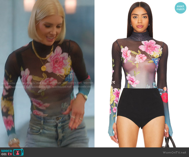 AFRM Milo Bodysuit in Aqua Rose Nude worn by Nicole Young on Selling Sunset