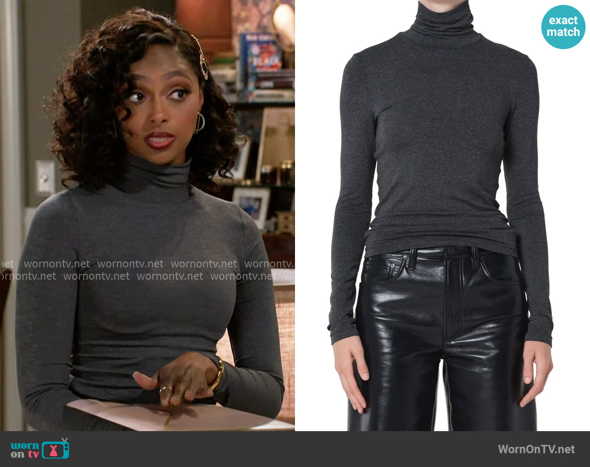 Agolde Pascale Turtleneck Top in Charcoal Heather worn by Kat Richardson (Colby Muhammad) on Beyond the Gates