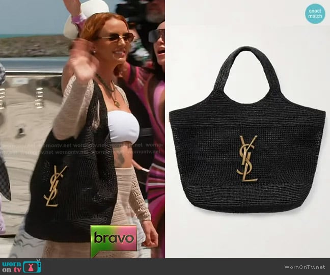 Saint Laurent Icare Maxi Embellished Raffia Tote worn by Whitney Rose on The Real Housewives of Salt Lake City