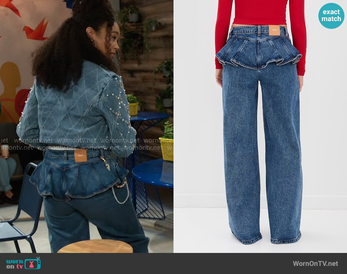 Aknvas Avery Ruffled High-Rise Wide-Leg Jeans worn by Chelsea Hamilton (RhonniRose Mantilla) on Beyond the Gates