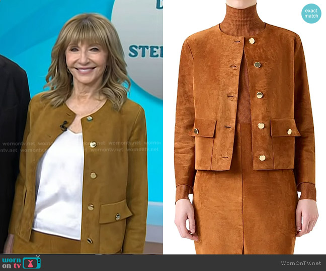 Akris Winter Suede Jacket in Terra worn by Mary Steenburgen on Today