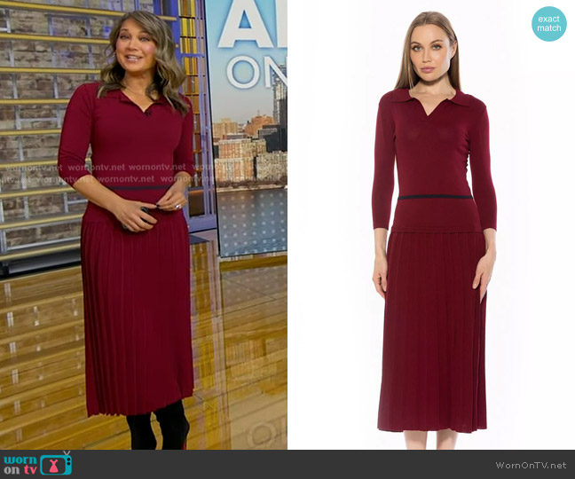 Alexia Admor Sable Dress in Burgundy worn by Ginger Zee on Good Morning America