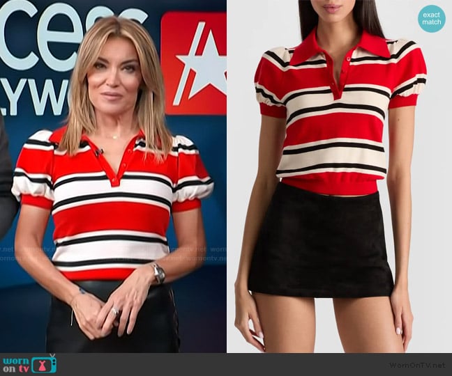 Alice + Olivia Ramona Stripe Cotton Blend Sweater worn by Kit Hoover on Access Hollywood