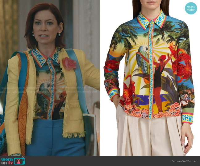 Alice + Olivia Willa Silk Shirt inIsland Dreams worn by Elsbeth Tascioni (Carrie Preston) on Elsbeth