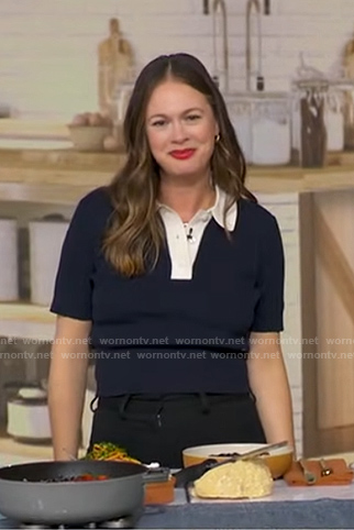 Alison Roman’s navy polo with white collar on Today