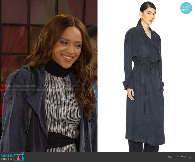 All Saints Linnie Trench Coat in Blueberry Blue worn by Lani Price (Sal Stowers) on Days of our Lives