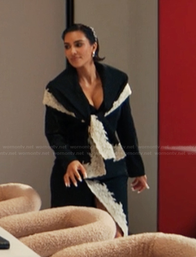 Allura’s black lace trim jacket on Alls Fair