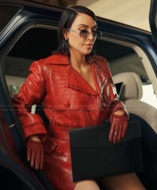 Allura’s red crock leather jacket on Alls Fair