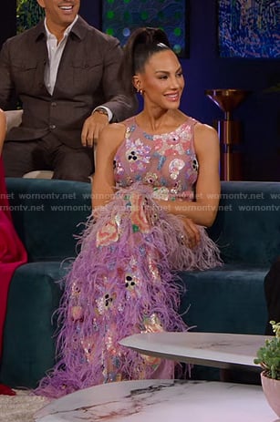 Amanza’s lilac floral reunion dress on Selling Sunset