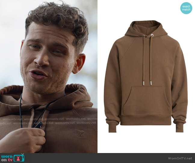 Ami Paris Small Embossed Ami de Coeur Hoodie in Hezelnut worn by Evan Buckley (Oliver Stark) on 9-1-1
