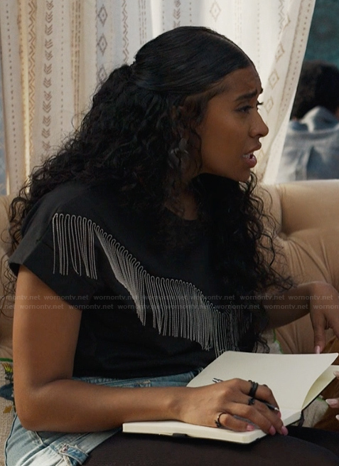 Amira’s black metallic fringe tee on Bel-Air