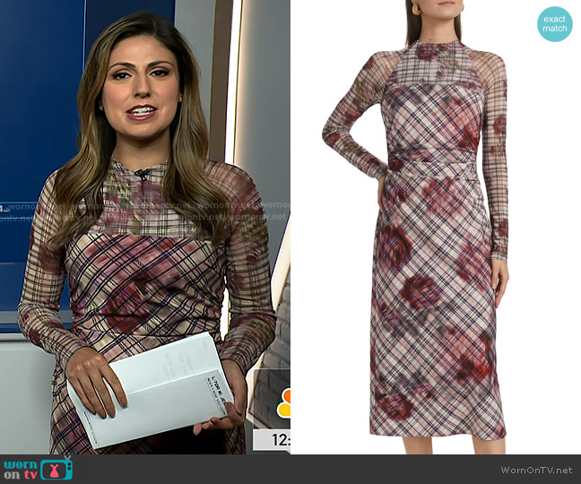 Amur Edith Floral & Plaid Mesh Midi-Dress in Rose Check worn by Rana Novini on NBC News Daily