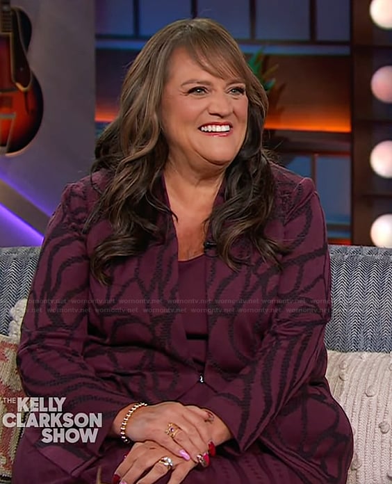 Anita Ryan’s printed burgundy blazer on The Kelly Clarkson Show