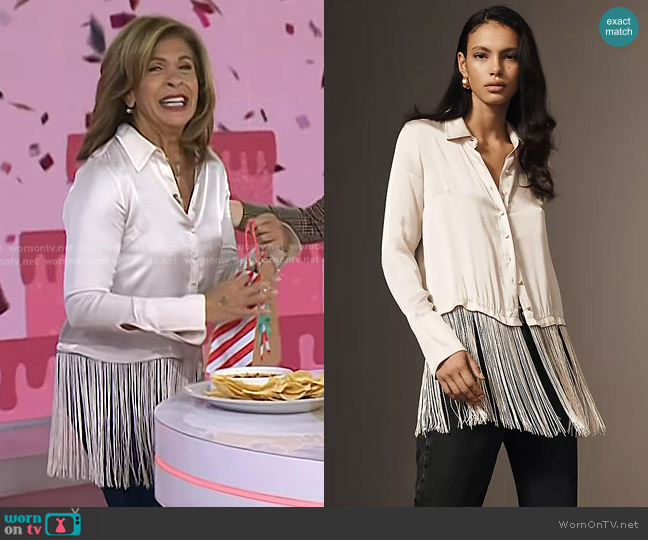 Anthropologie Silky Fringed Buttondown Blouse worn by Hoda Kotb on Today