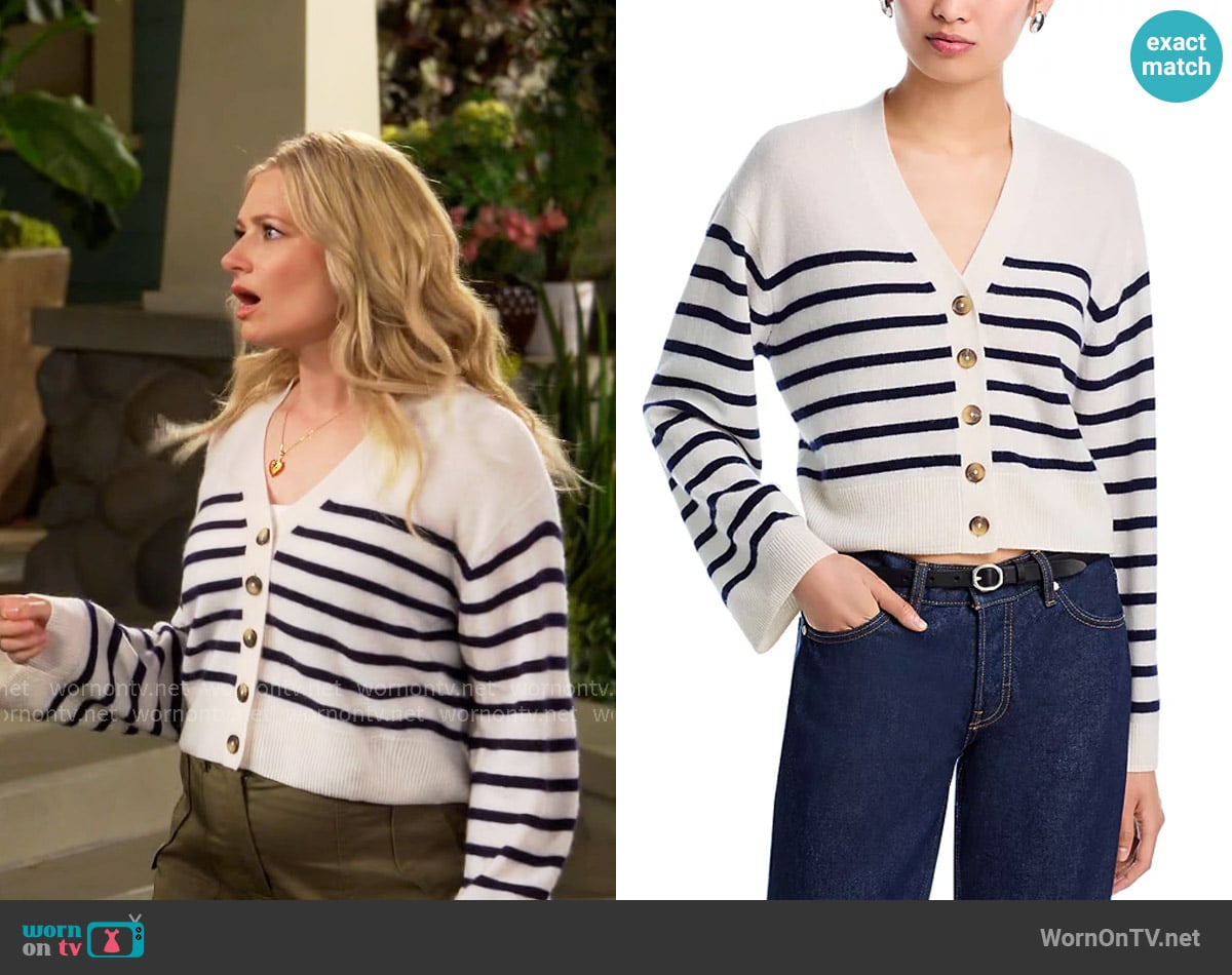 Aqua 100% Cashmere V Neck Cardigan Sweater worn by Gemma (Beth Behrs) on The Neighborhood