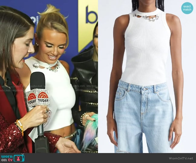 Area Distressed Crystal Rib Tank in Off White worn by Whitney Rose on Today
