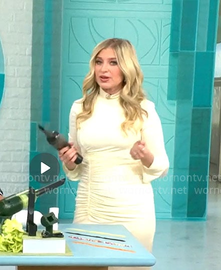 Ashley Bellman’s lemon yellow ruched dress on CBS Mornings