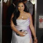 Angel’s satin drape maxi dress on The Real Housewives of Potomac