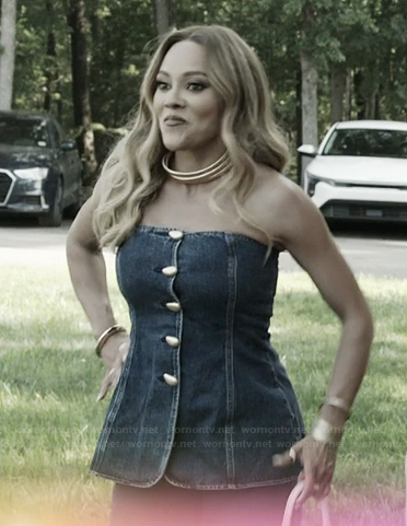 Ashley’s denim corset top on The Real Housewives of Potomac