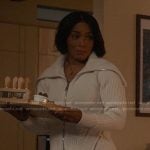 Athne’s white cable knit zip front cardigan on 9-1-1