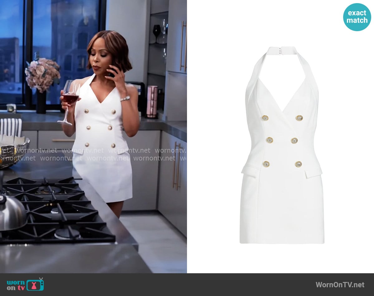 Balmain Crêpe Halter Double-Breasted Minidress worn by Andrea Barnes (Kj Smith) on Tyler Perrys Sistas