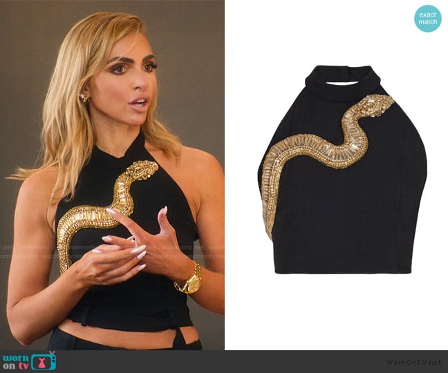 Balmain Snake-embellished Halterneck Top In Nero worn by Eleonora on Selling Sunset