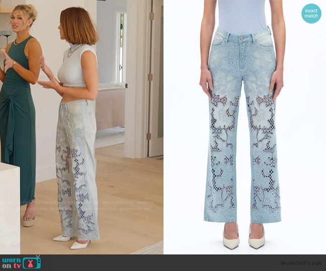 Bayeas Crystal Embroidered Raw Hem High Waist Relaxed Straight Leg Jeans worn by Polly Brindle (Polly Brindle) on Selling the OC