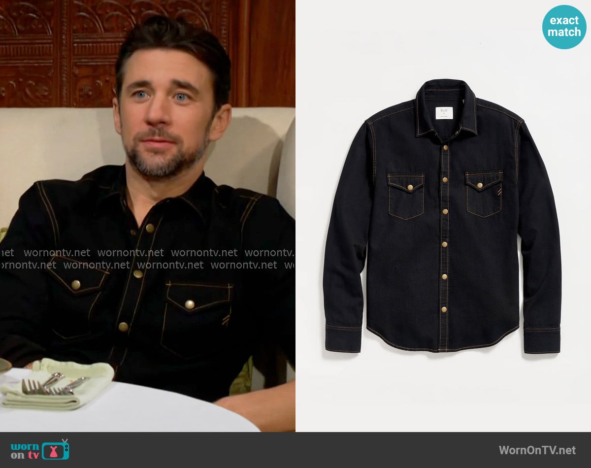 Billy Reid Shoals Denim Shirt in Black worn by Cane Ashby (Billy Flynn) on The Young and the Restless
