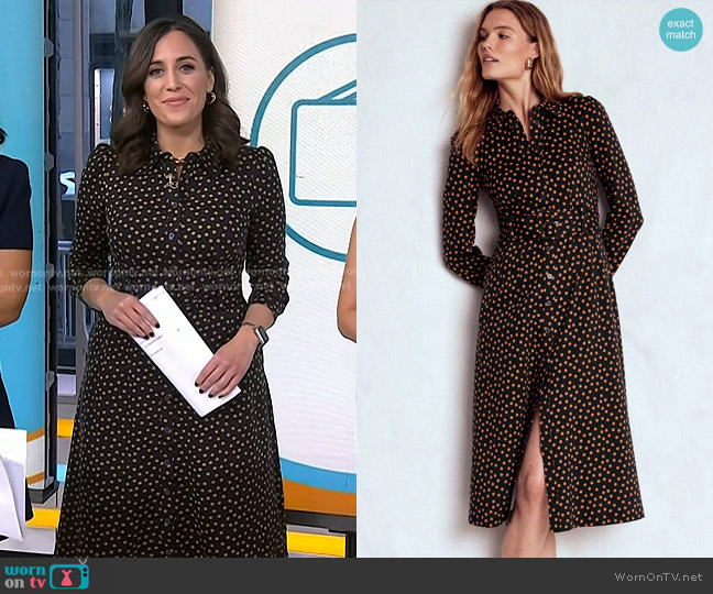 Boden Anita Long Sleeve Shirt Dress in Painted Dot worn by Hallie Jackson on Today