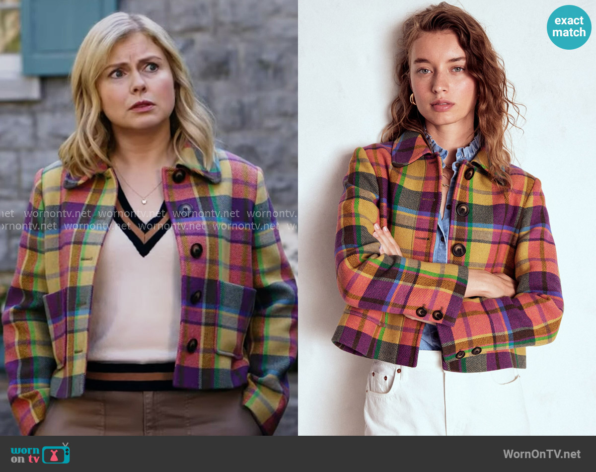 Boden Knightsbridge Wool Jacket in Multi Check worn by Sam (Rose McIver) on Ghosts