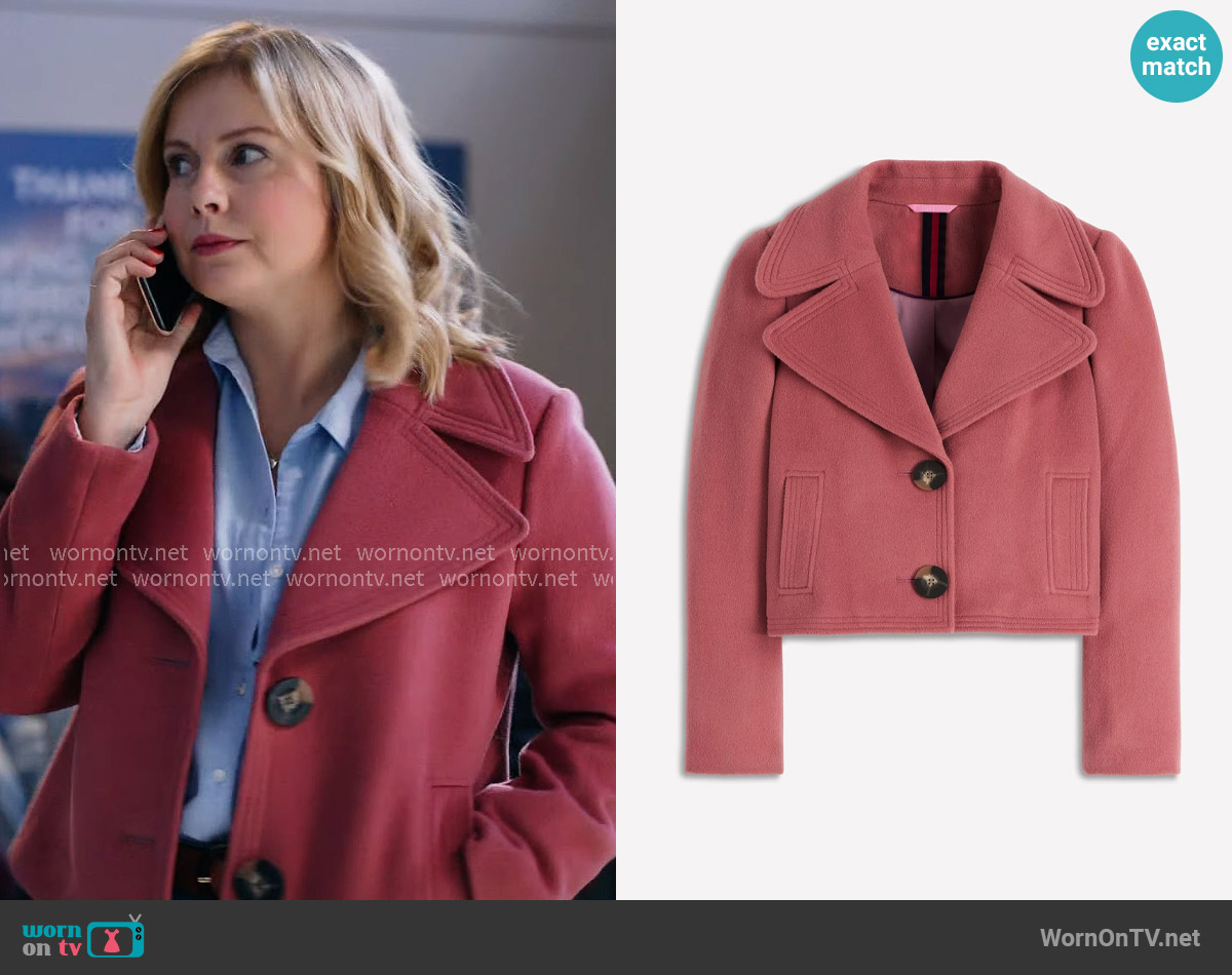 Boden Topstitch Jacket in Dusty Pink worn by Sam (Rose McIver) on Ghosts