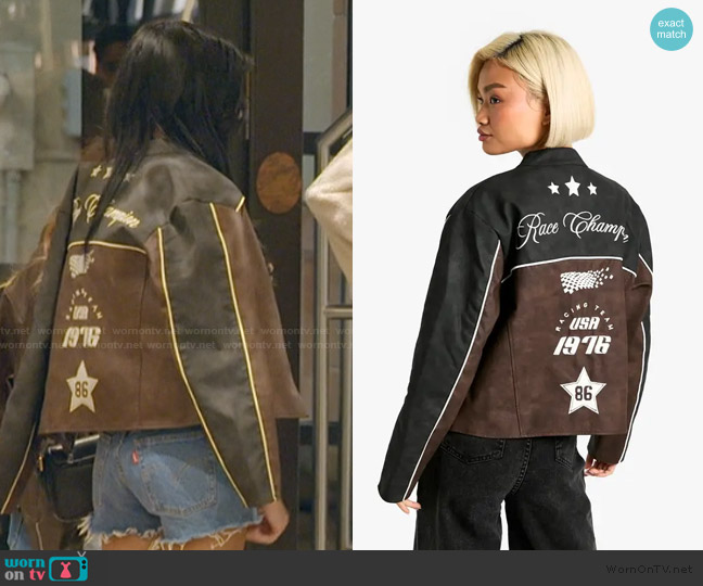 Boohoo Fitted Vintage Look Faux Leather Moto Jacket worn by Layla Taylor on The Secret Lives of Mormon Wives