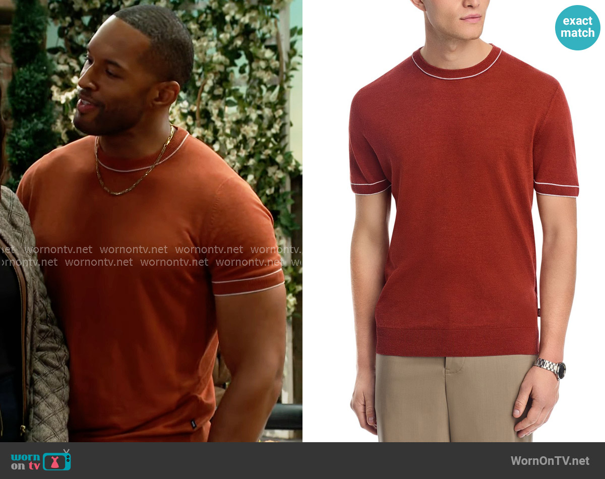 BOSS Linen Blend Crewneck Sweater in Dark Orange worn by Carter Walton (Lawrence Saint-Victor) on The Bold and the Beautiful